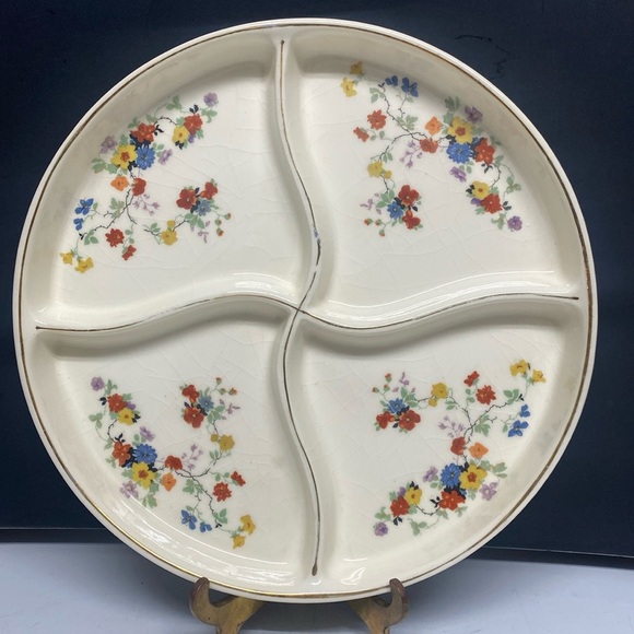 Floral Serving Ceramic Platter Round Compartments - Picture 1 of 15